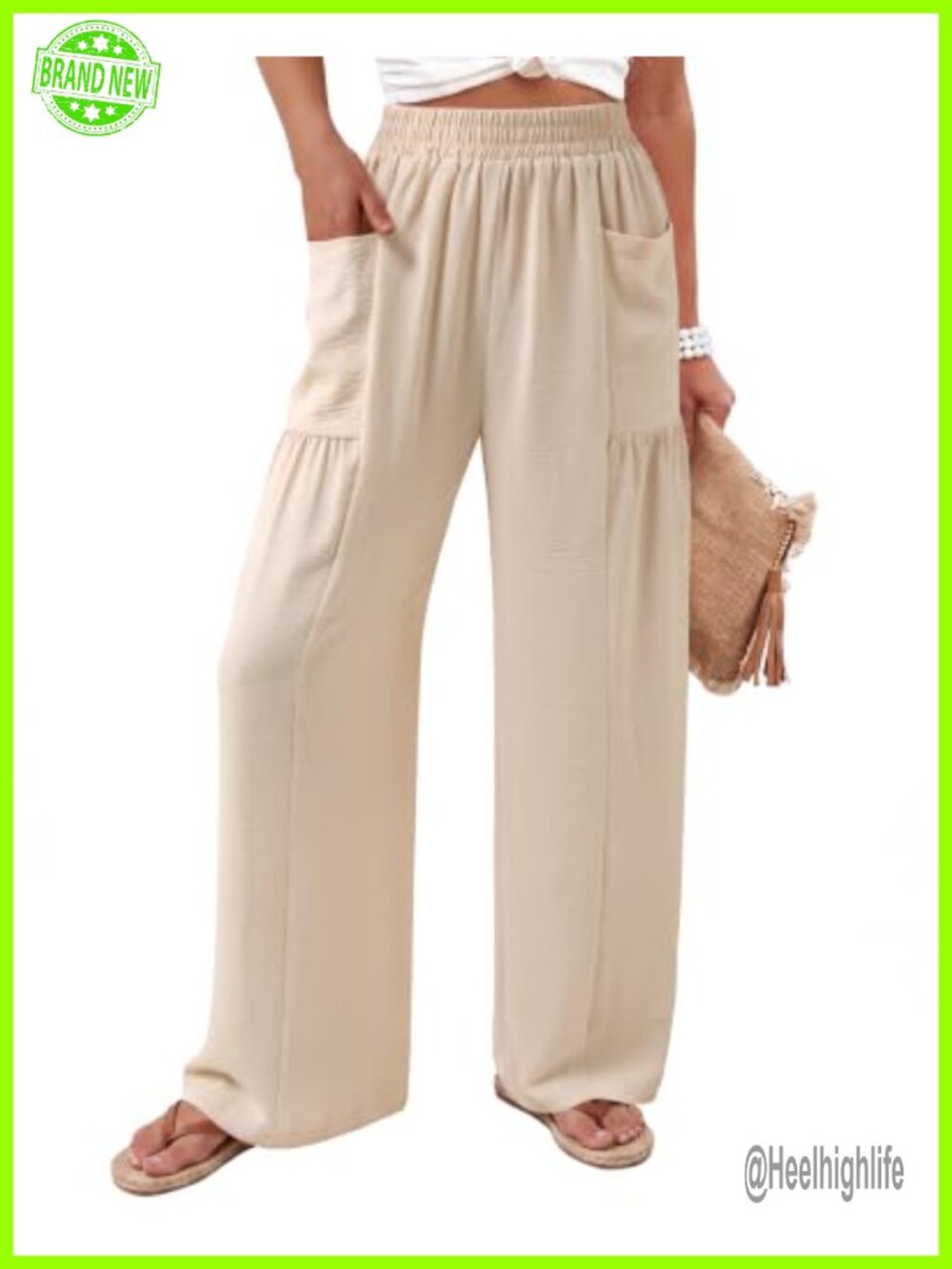 Women's Wide Leg Palazzo Pants High Waisted Pull On Trousers with Pockets
